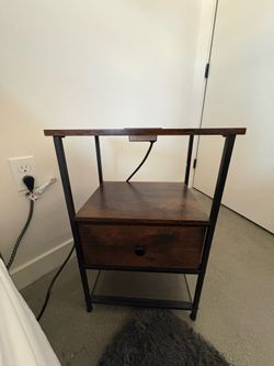 Nightstand w/ charging station & fabric drawer