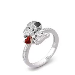 SNOOPY S925 STERLING SILVER RED HEART RING SIZE 9