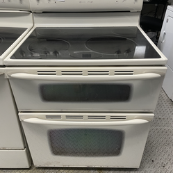 Beige Maytag 30” Double Oven Electric Stove