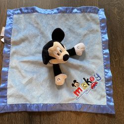DISNEY Baby Mickey Mouse Blue Lovey Security Blanket Plush Satin 