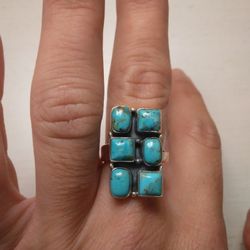 Handmade Natural Turquoise 6 Stone Ring