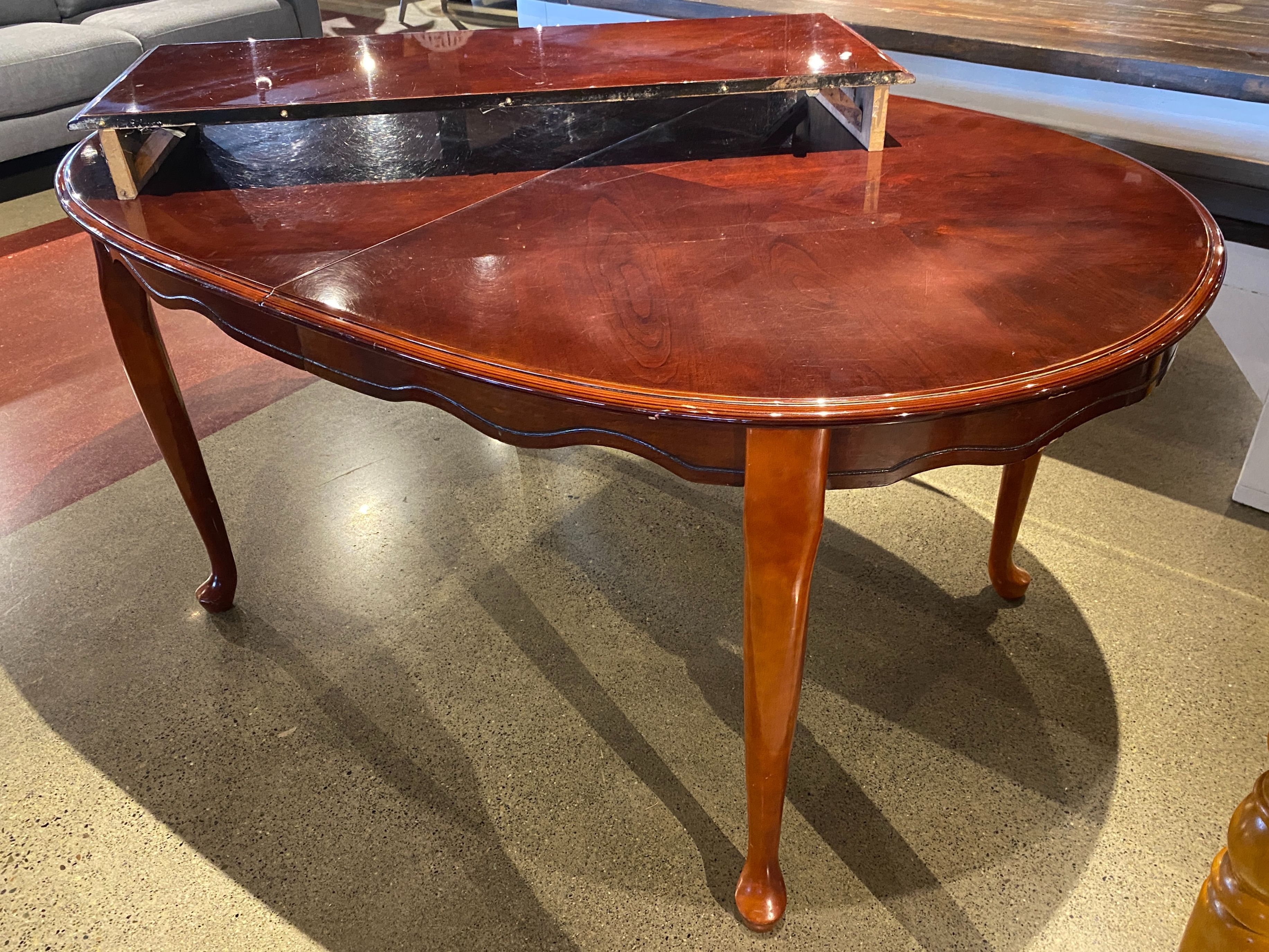 Rich Brown Cabriole Leg Dining Table w/ Leaf