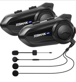 2 pack JESIMAIK Motorcycle Bluetooth Headset,2 Way Helmet Intercom Communication System, CVC8.0 Noise Cancellation Motorcycle Intercom with 2 Mics&40m