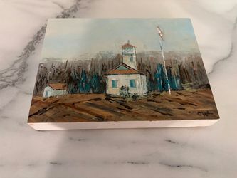 Original Art Abstract Building Landscape Oil Painting