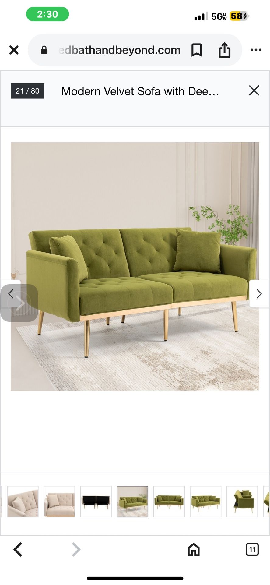 Modern Velvet Sofa with Deep Cushions and Metal Legs, Upholstered 2-Seater Couch   Futon