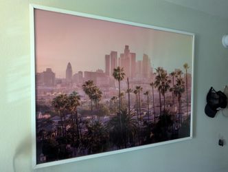 "Los Angles Skyline Sunset" - Large Framed High Resolution Photo Print, 37x49 "
