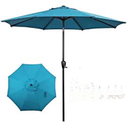 9 ft. Round 8-Rib Steel Market Patio Umbrella in Teal