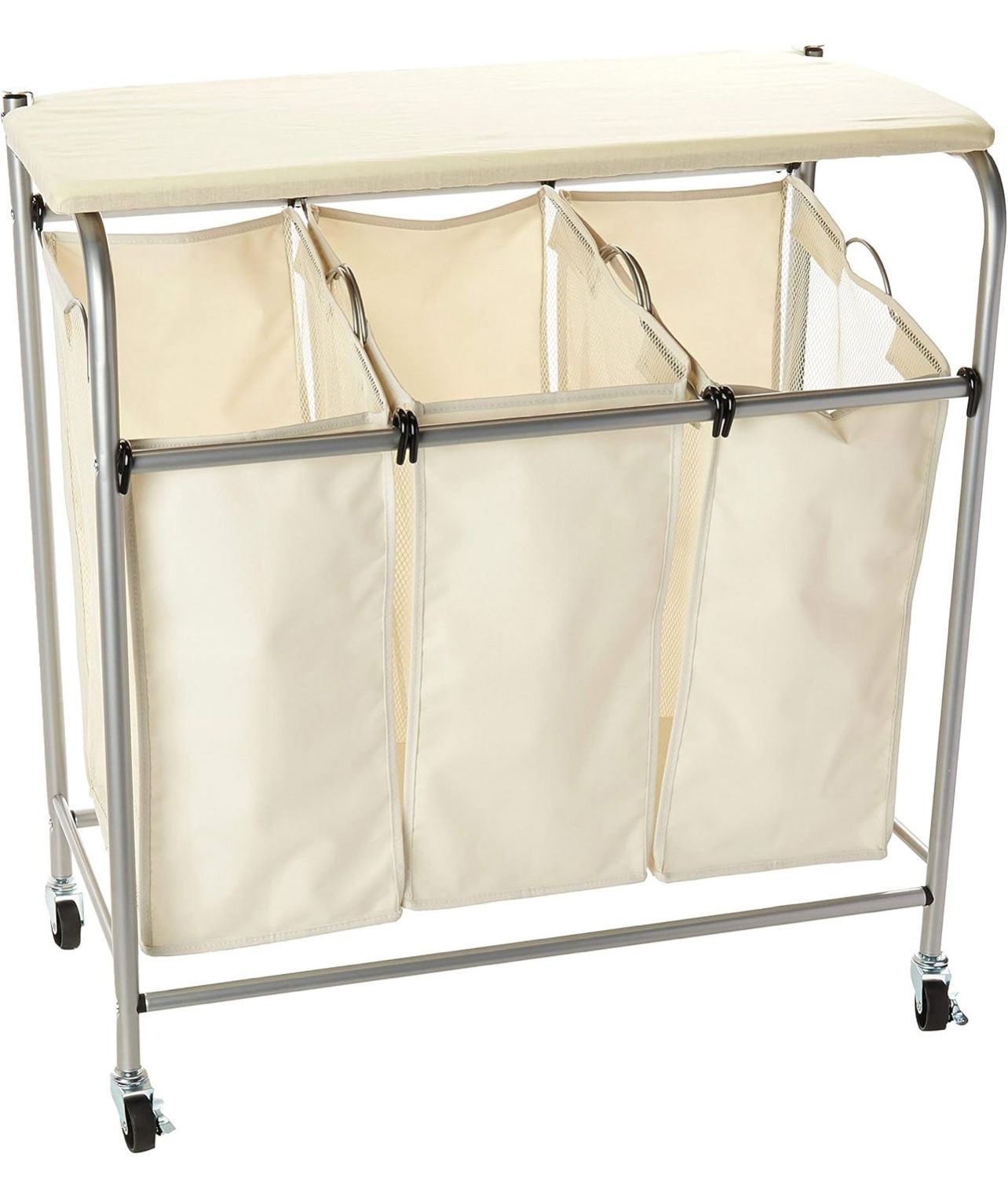 Honey-Can-Do Rolling Laundry Sorter with Ironing Board, Natural