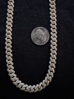 Solid 24 in. 9 MM 925 Silver 14 Karat Gold Over Monaco Chain Fully Iced Out