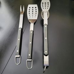Heavy Duty - Stainless steel BBQ - Spatula, Fork. and Tongs