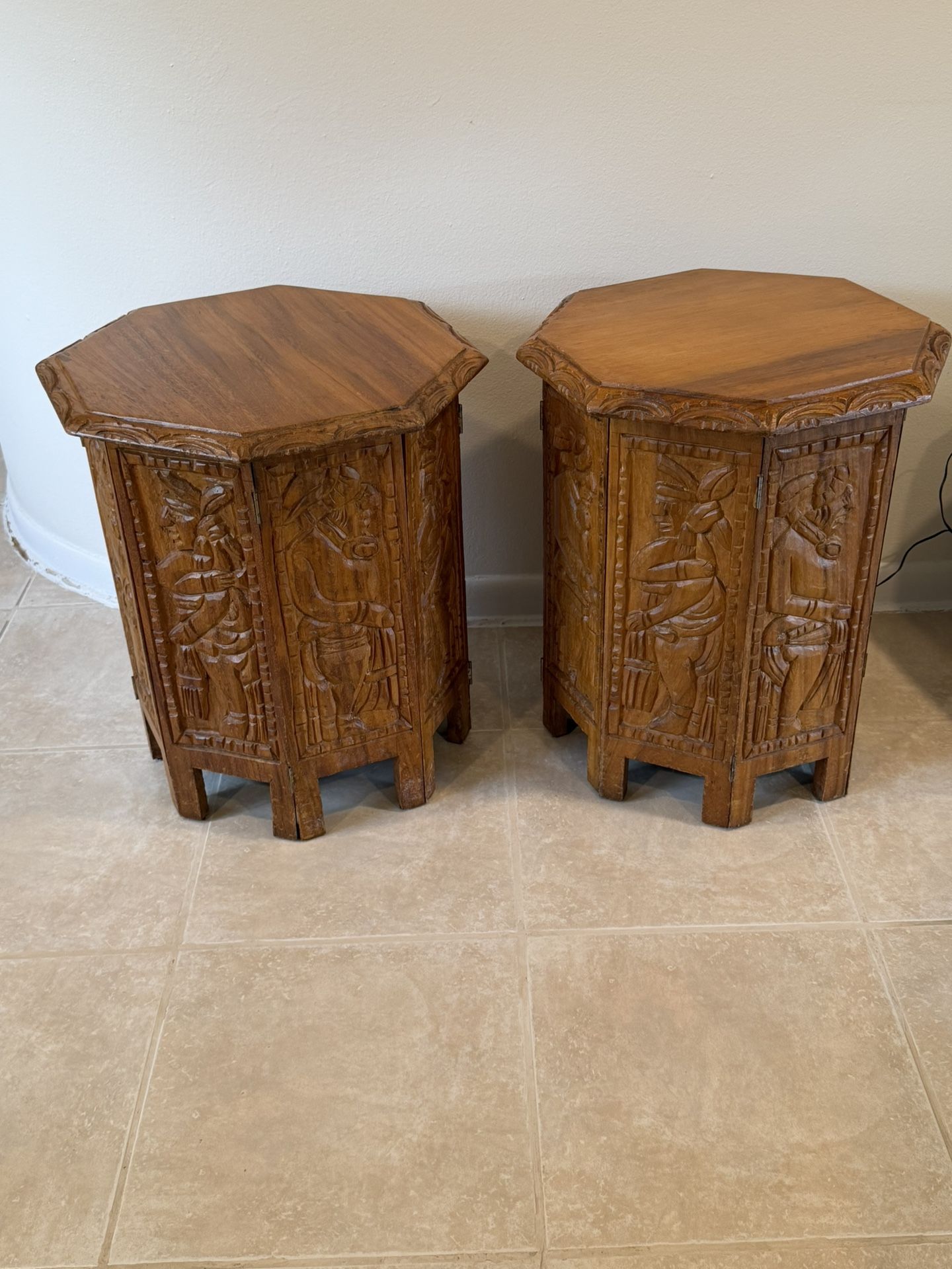 Authentic VTG 60's Indian TABLE Teak Wood Octagon Folding Hand Carved Side Table