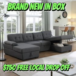 Sectional Double Storage Couch 🛋️ Brand New Free Local Drop Off With Pull Out Bed 