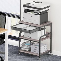 23.6''x18.9'' Extra Large Printer Stand with Drawer, 5-Adjustable Heights 3 Tier Table with Wheels, Rolling Printer Cart with Storage