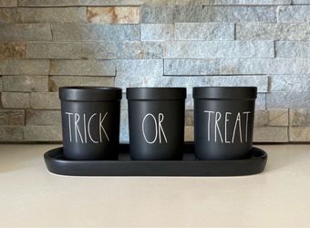Rae Dunn Halloween Trick or Treat Planters with tray