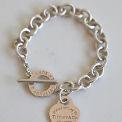 Tiffany & Co.  Heart Tag Toggle Silver Bracelet, 7.5 inches