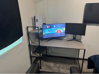 Large Premium Gaming Desk w/ Shelves Dual Monitor + PS5 Setup Excellent Condition