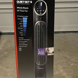 Honeywell QuietSet 8-Speed Oscillating Tower Fan Black Programmable Timer, Quiet Operation