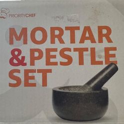 PriorityChef Heavy Duty Professional Use Mortar and Pestle Set with Bamboo Base, 100% Natural Granite Stone Grinder, Guacamole Bowl and Masher, 4 Cups