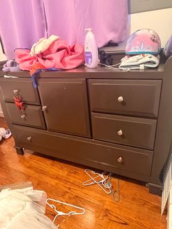 Dark Gray Wood Dresser with Drawers and Cabinet