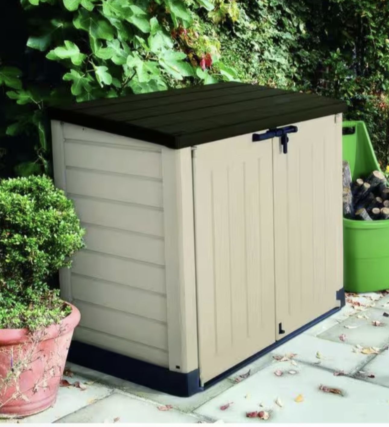 Keter Store-It-Out MAX 4 ft. W x 2 ft. D Outdoor Horizontal Durable Resin Plastic Storage Shed, Beige and Brown (12.6 sq.