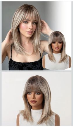 Ombre Platinum Blonde Short Straight  with Air Bangs Wigs for Women Daily Wear (Ombre Platinum Blonde)
2 available one short and one long         $30 