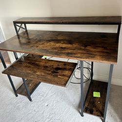 Computer Desk Table With Keyboard Tray and Monitor Stand - Wooden top