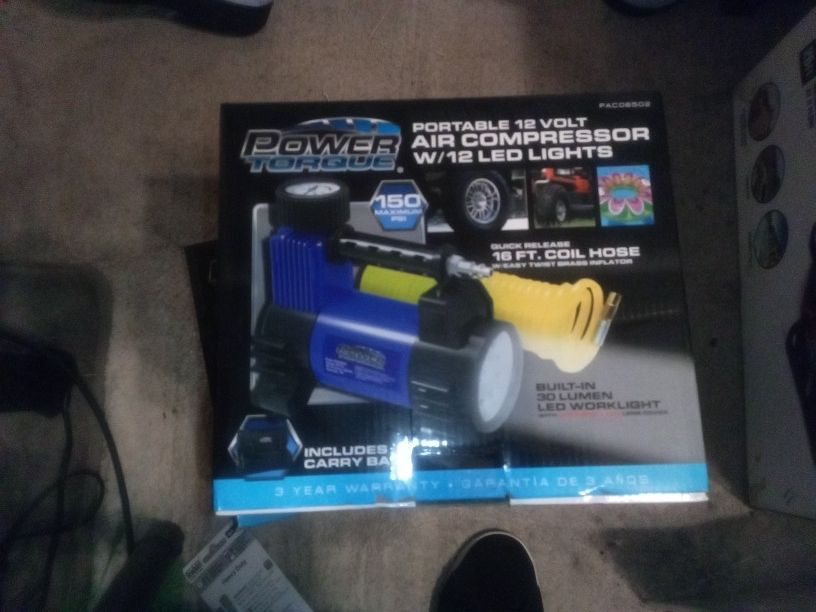 Power Torque Portable 12 Volt Air Compressor W/12 Led Lights