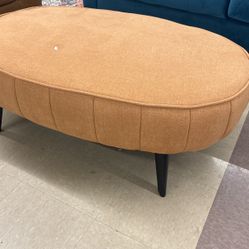 Orange Linen Oval Ottoman