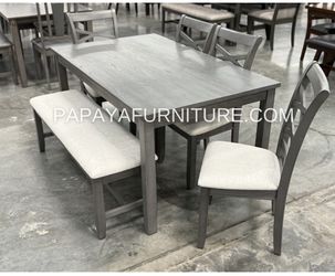 New! 6pcs Dining Set, Table And Chairs , Dinette Set, Table, Chairs, Bench, Kitchen Table Set, Casual Dining Table, Dinette Set, Apartment Dining Set