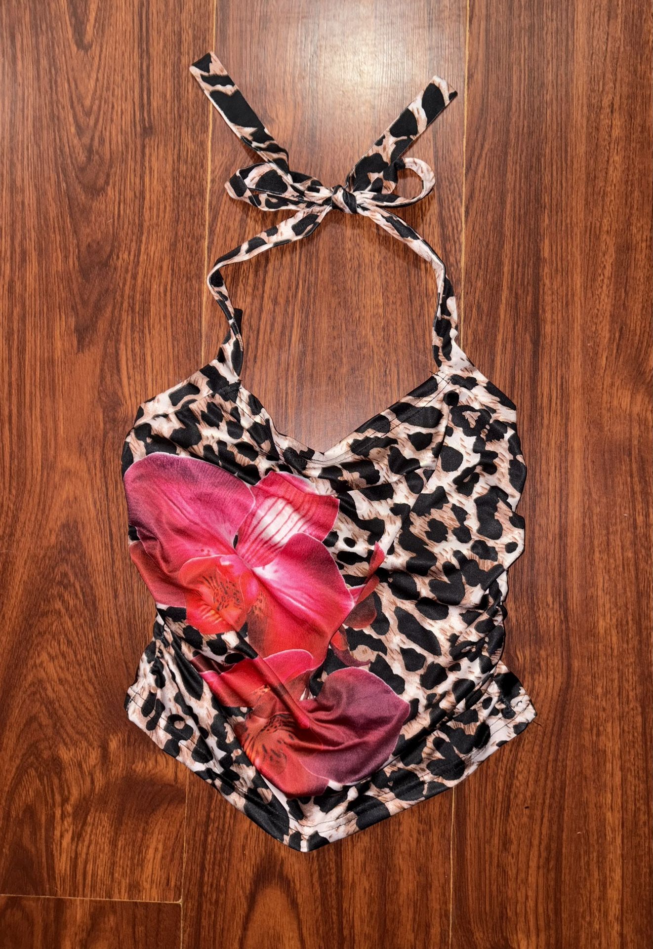 Leopard Hawaiian Flower Halter Top