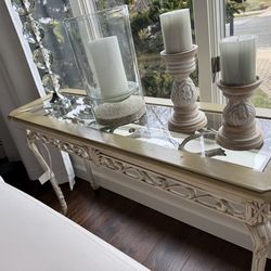 Off white Console table with glass top