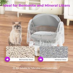 Self Cleaning Cat Litter Box, Open Top Litter Box for Multiple Cats, Automatic Cat Litter Box with Liners and Mat Included, Grey