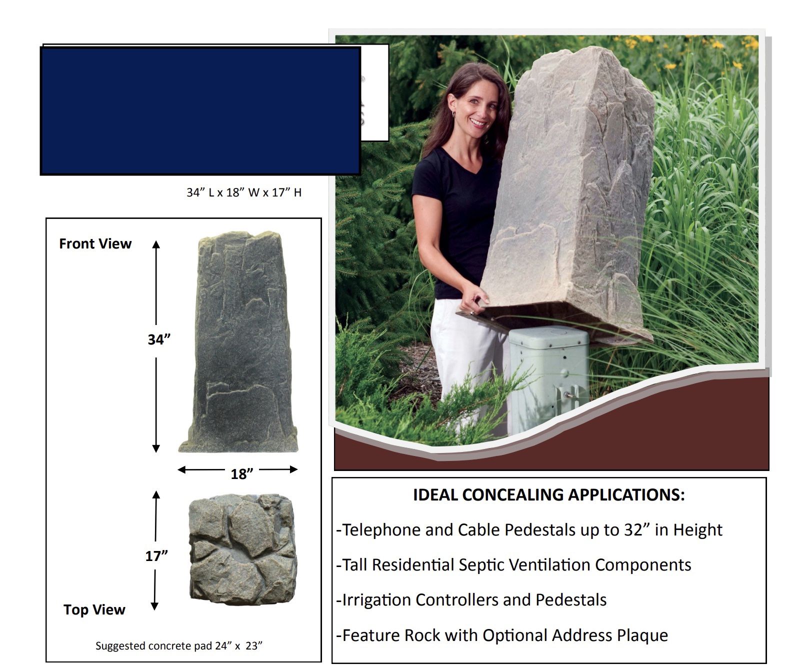 Outdoor Utility Pedestal Rock Covers- Hide Unsightly Cable, Fiber, Power, Irrigation Housing