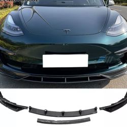 Fits 17-22 Tesla Model 3 IKON 4PC Front Bumper Lip Spoiler Carbon Fiber Print