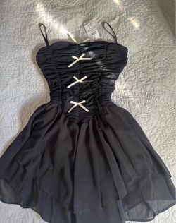 Black Ruched Corset Mini Dress with Bows