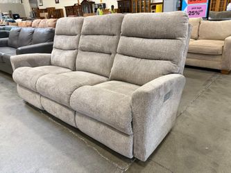 LA-Z-BOY Taupe Chenille Dual Power Reclining Sofa with Adjustable Headrest and Lumbar