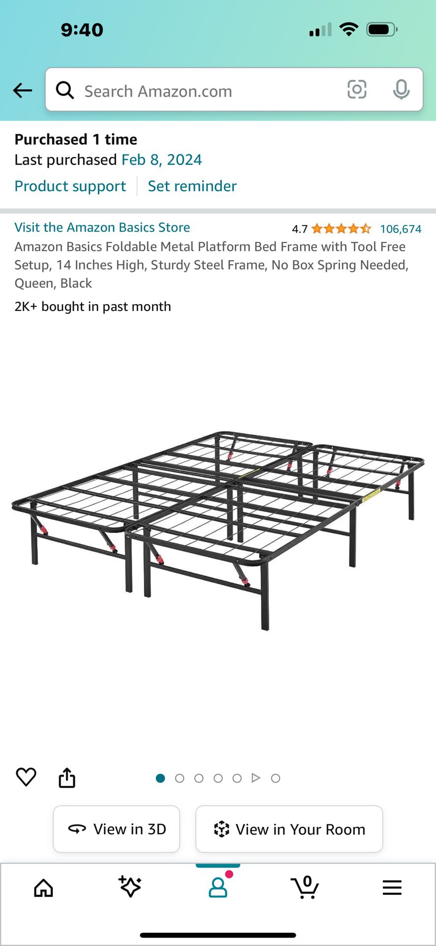 Queen Size 14 Inch Tall Foldable Metal Bed Frame