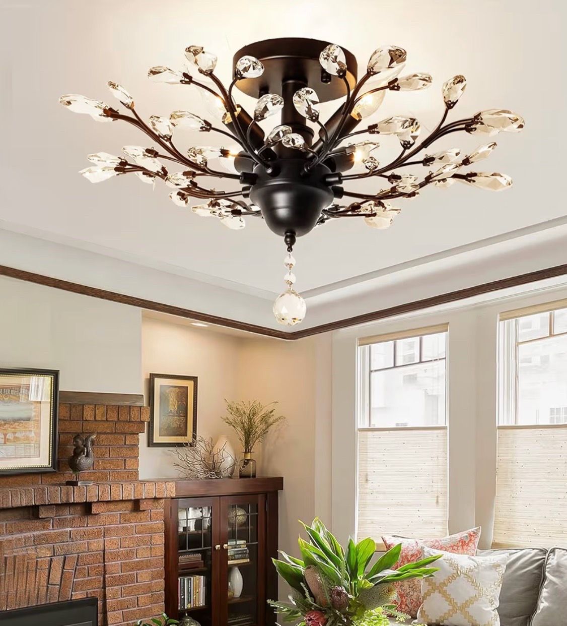 Garwarm 4 Lights Vintage Crystal Chandeliers Ceiling Lights Crystal Pendant Lighting Ceiling Light Fixtures Chandeliers Lighting for Living Room Bedro