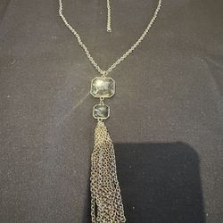 Statement Necklace W/fringes &glass Gems26 inches long adjustable can be used as a choker or any desired length th sit like within 26 inches.