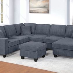 Corduroy Sectional Sofa With Ottoman