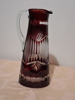Bohemia Cut Crystal Pitcher rub red cut to clear
