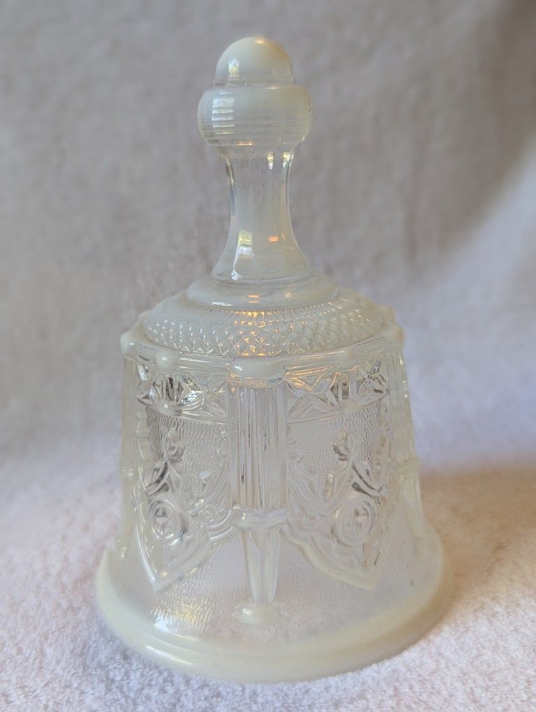 Vintage Fenton Sable Arch French White Opalescent Clear Glass Bell
