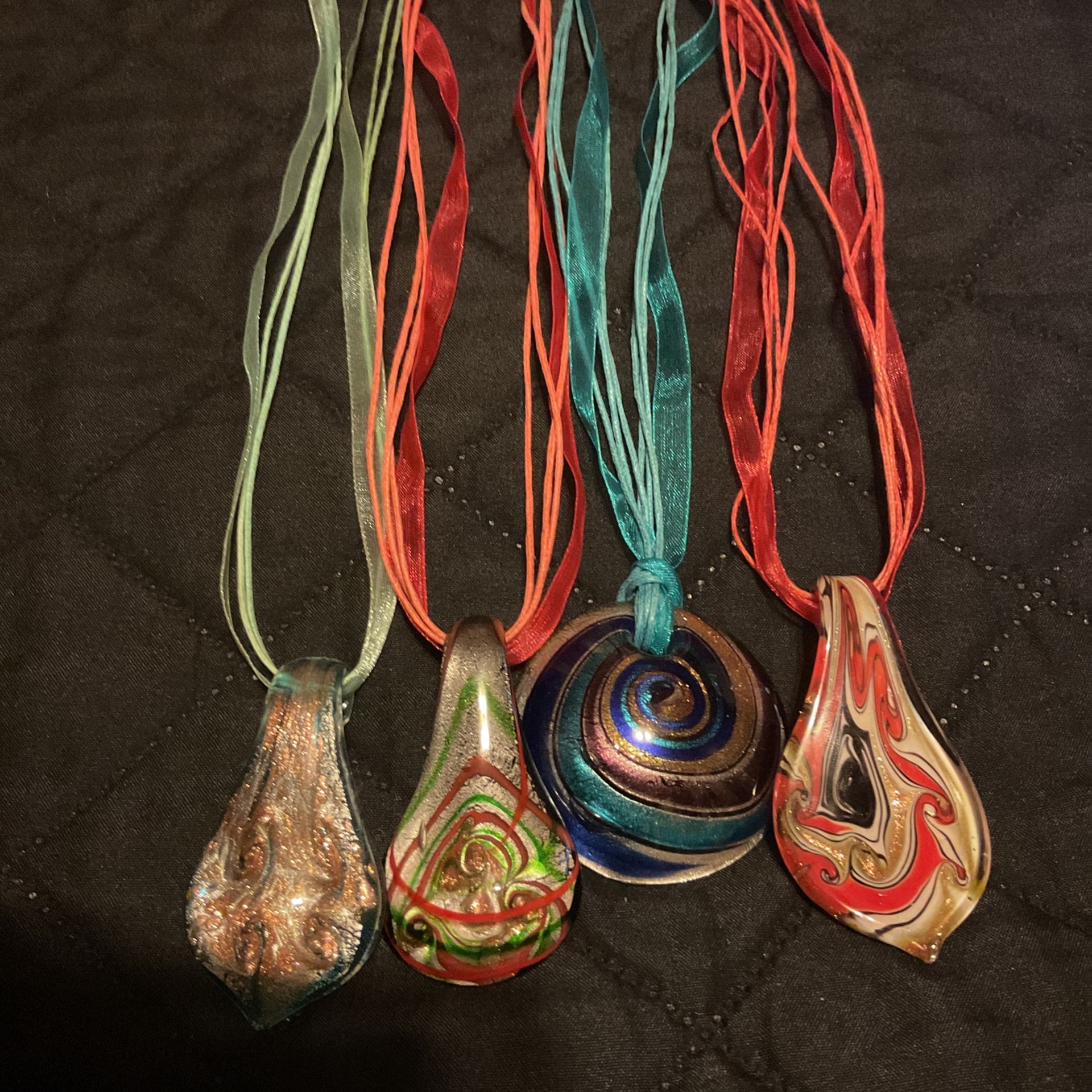 20”-24” Necklaces With Beautiful Multi-colored Glass Pendants.8 Different Necklaces.
