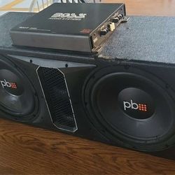 2 12 Inch Subs With 1600 Watt AMP In Box/ Bassy/Car Audio/Boss/ PB/PowerPoint Bass/ Hit Hard