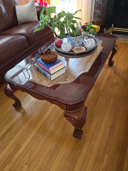Cherry wood coffee table and end tables