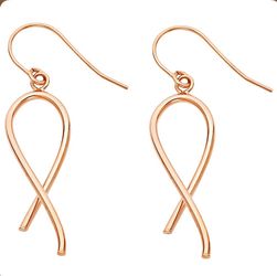 Beautiful Ribbon Breast Cancer Awareness hanging earring 14K REAL ROSE GOLD. Description⬇️