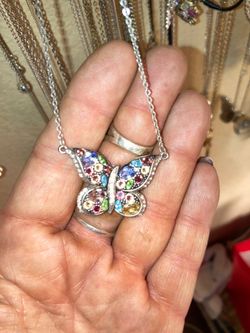 Swavorski crystals, butterfly necklace/925