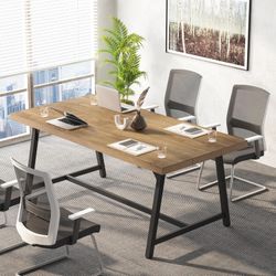 6FT Rectangle Wood Conference Meeting Table Brown & Metal Frame