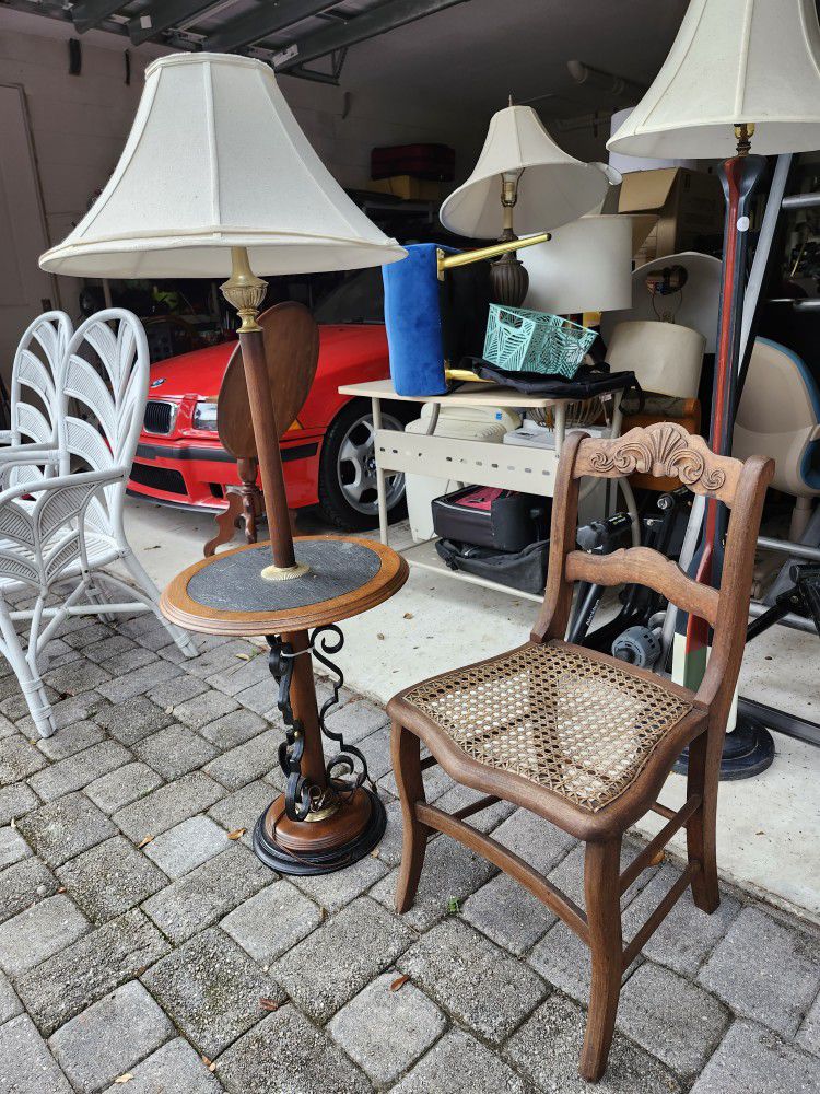  $45 Each 100 Yrs Old Antique Cane Chair Desk Accent Chair Or 75-year-old Floor Lamp With Built-in Table