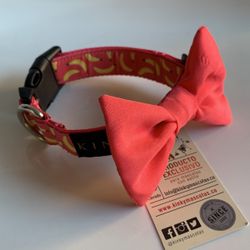 Salmon Bow Tie, Banana Print Pet Collar